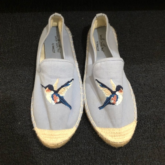 Coldwater Creek 100% Cotton Espadrille Blue Hummingbird Flats Size 8.5 - Picture 1 of 9